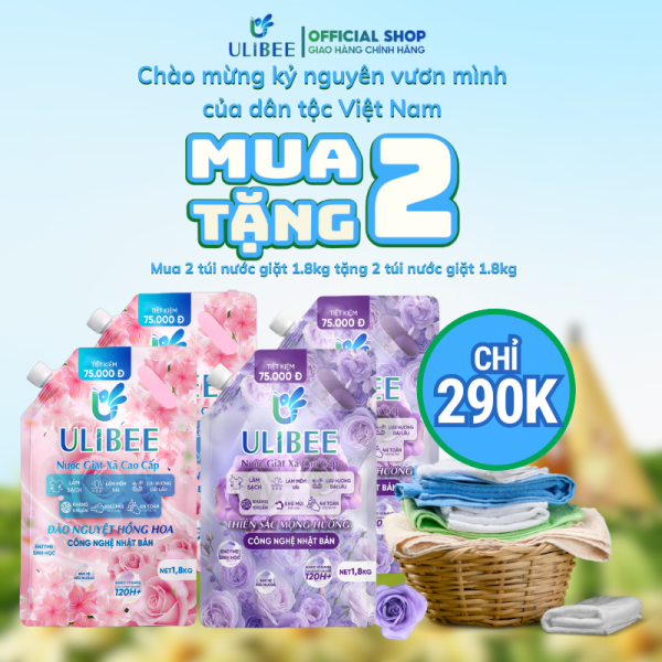Túi nước giặt xả 1,8 lít Ulibee [Combo Mua 2 Túi Tặng 2] Công nghệ Nhật Bản