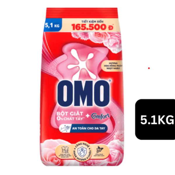 101OMO Bột Giặt Comfort H.Hoa Hồng Pháp Ngọt Ngào 5.1kg/3 gói