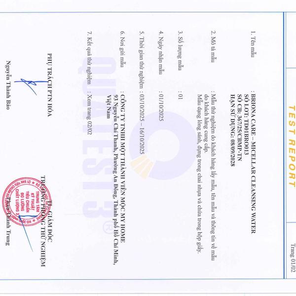 Nước Tẩy Trang Briona 200ml – Làm Sạch, Dưỡng Da, Phù Hợp Với Mọi Loại Da