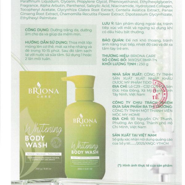 Kem Ủ Trắng Da Body Briona Care 250g – Nâng Tông Da, Sáng Mịn Sau 3 Tuần