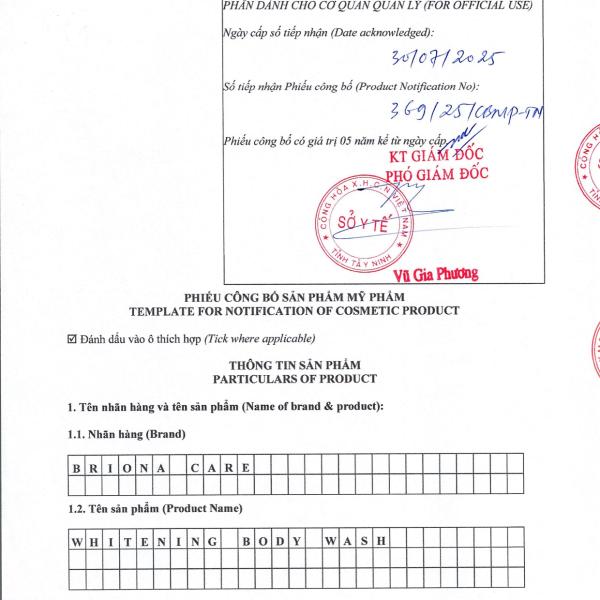 Kem Ủ Trắng Da Body Briona Care 250g – Nâng Tông Da, Sáng Mịn Sau 3 Tuần