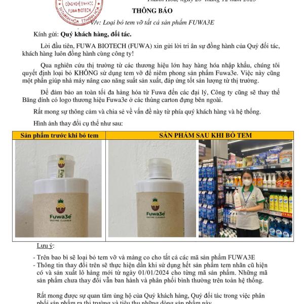 Nước ngâm rửa thực phẩm Fuwa3e 1l