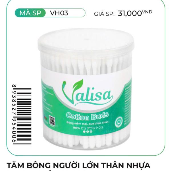 Tăm bông người lớn thân nhựa valisa 200 que (hộp xoay)