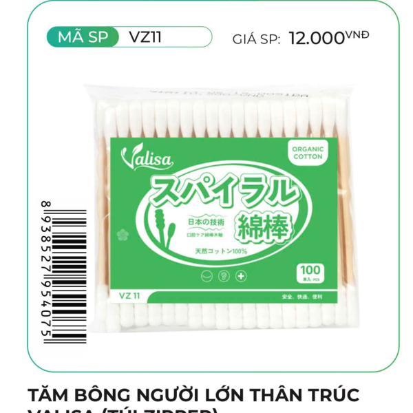 Tăm bông người lớn thân trúc valisa 100 que (túi zipper)