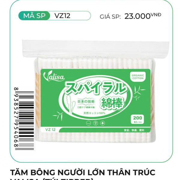 Tăm bông người lớn thân trúc valisa 200 que (túi zipper)