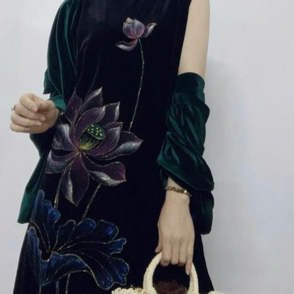 Bộ Trang Phục Áo Dài, Chất Liệu Nhung The, Thanh Lịch