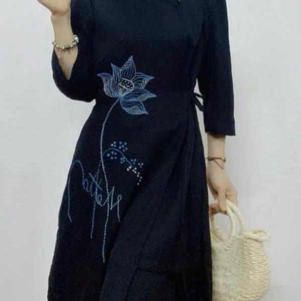 Bộ Trang Phục Áo Dài, Chất Liệu Đũi Vân Mây, Tự Nhiên Thoáng Mát, Mềm Mại