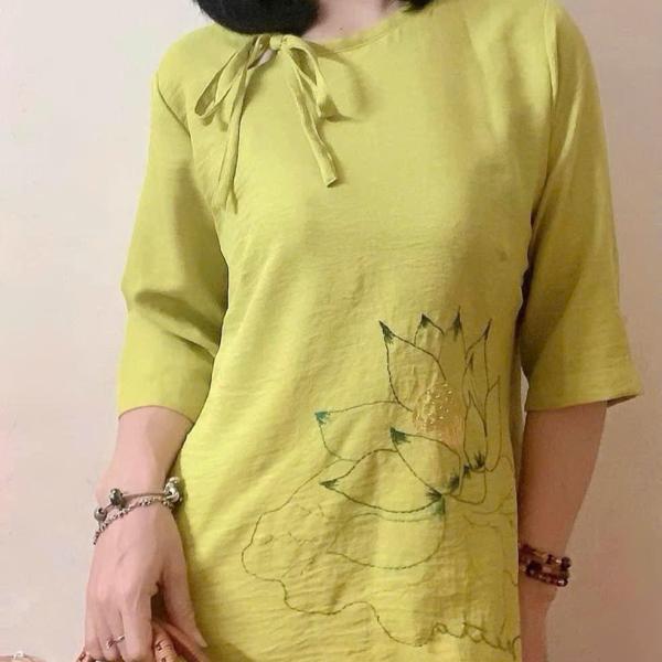 Bộ Trang Phục Áo Dài, Chất Liệu Đũi Vân Mây, Tự Nhiên Thoáng Mát, Mềm Mại