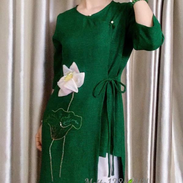 Bộ Trang Phục Áo Dài, Chất Liệu Đũi Vân Mây, Tự Nhiên Thoáng Mát, Mềm Mại