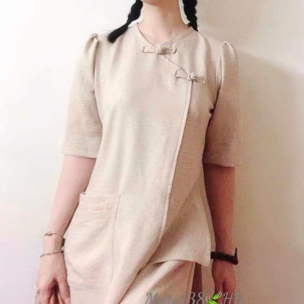 Bộ Trang Phục Áo Dài, Chất Liệu Đũi Vân Mây, Tự Nhiên Thoáng Mát, Mềm Mại