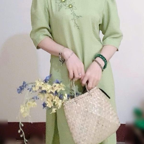 Bộ Trang Phục Áo Dài, Chất Liệu Đũi Vân Mây, Tự Nhiên Thoáng Mát, Mềm Mại