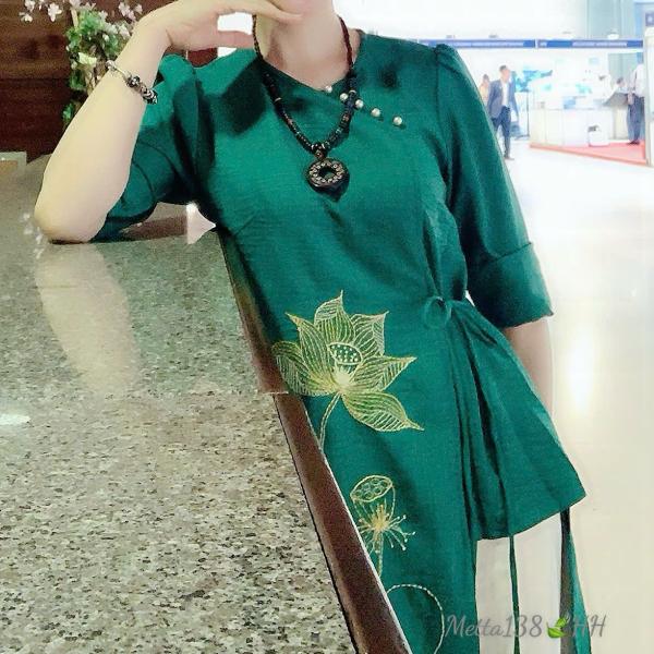 Bộ Trang Phục Áo Dài, Chất Liệu Đũi Vân Mây, Tự Nhiên Thoáng Mát, Mềm Mại