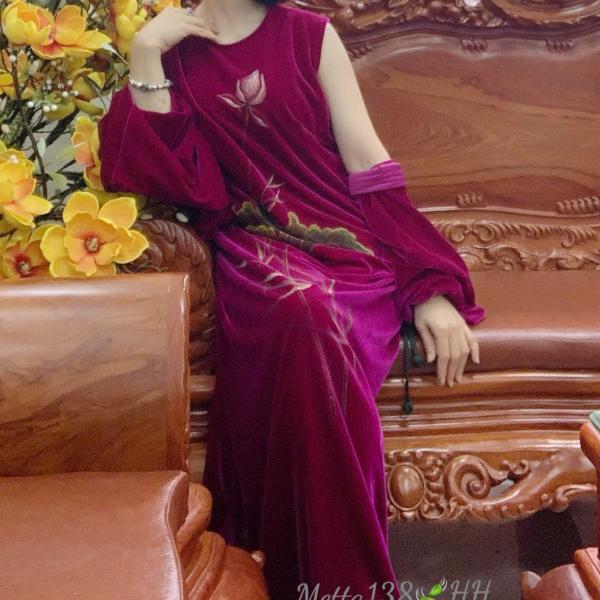 Bộ Trang Phục Áo Dài, Chất Liệu Nhung The, Thanh Lịch