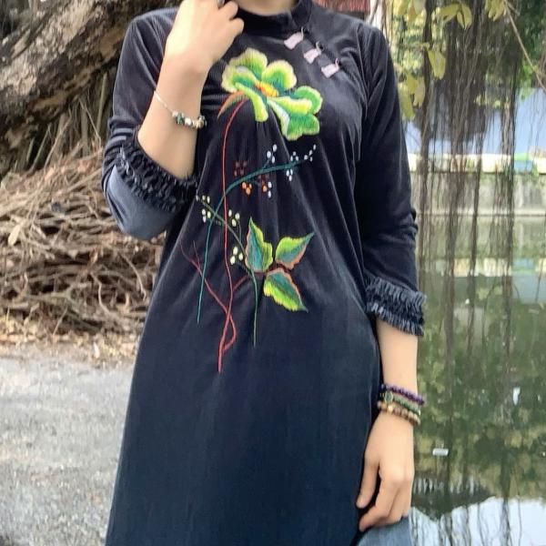 Bộ Trang Phục Áo Dài, Chất Liệu Nhung The, Thanh Lịch