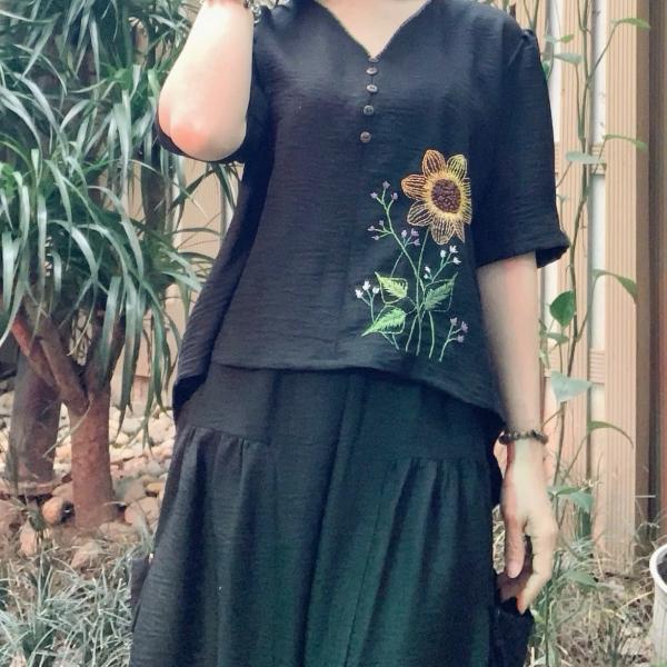 Bộ Trang Phục Áo Dài, Chất Liệu Đũi Vân Mây, Tự Nhiên Thoáng Mát, Mềm Mại