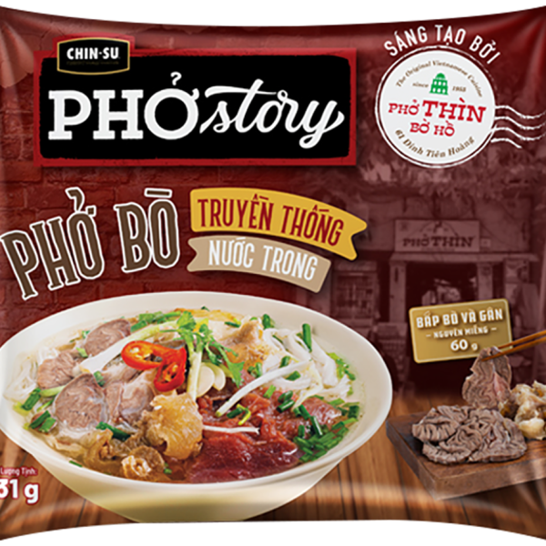 GÓI LẺ] - MASAN - Chinsu Phở Story GÓI 134g (CÓ THỊT THẬT), Phở Thìn bờ hồ ăn liền, Phở bò truyền thống nước trong