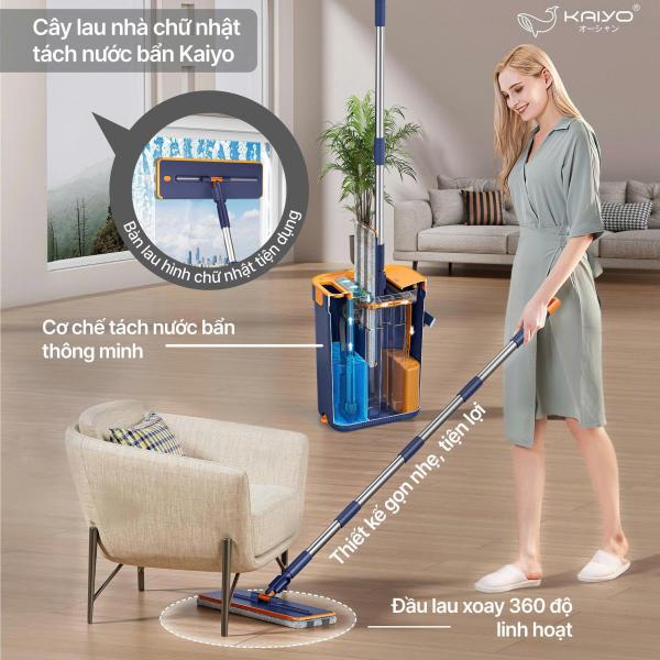 CÂY LAU NHÀ CHỮ NHẬT TÁCH NƯỚC BẨN THÔNG MINH #Kaiyo COMBO SET 2 BÔNG LÂU