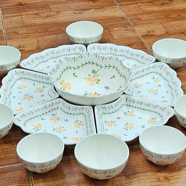 🟠 BỘ BÁT ĐĨA HOA MẶT TRỜI - bộ 8 món kèm khay