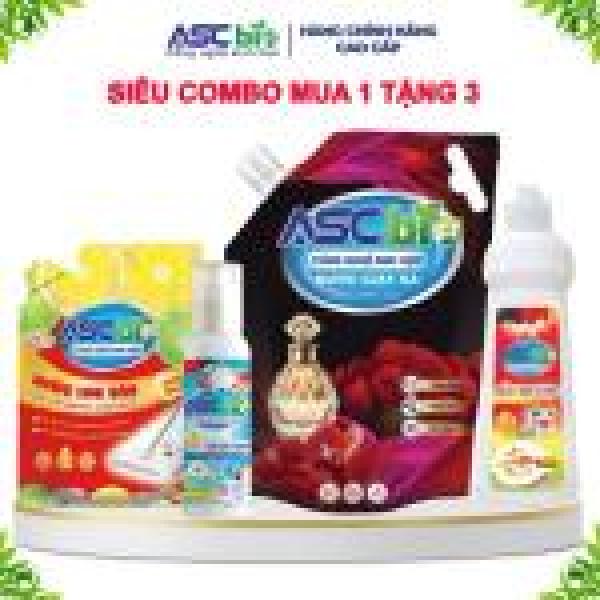 Combo túi mua 1 tặng 3 (Gồm 4 sản phẩm: 1 túi nước giặt 3,2kg; 1 nước rửa chén 750ml; 1 xả vải khô 100ml & 1 túi lau sàn 1L)