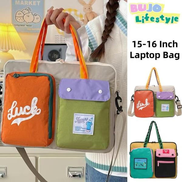Túi đựng máy tính phong cách Hàn Quốc màu sắc tương phản thời trang Túi xách nhiều túi dung tích lớn có dây kéo