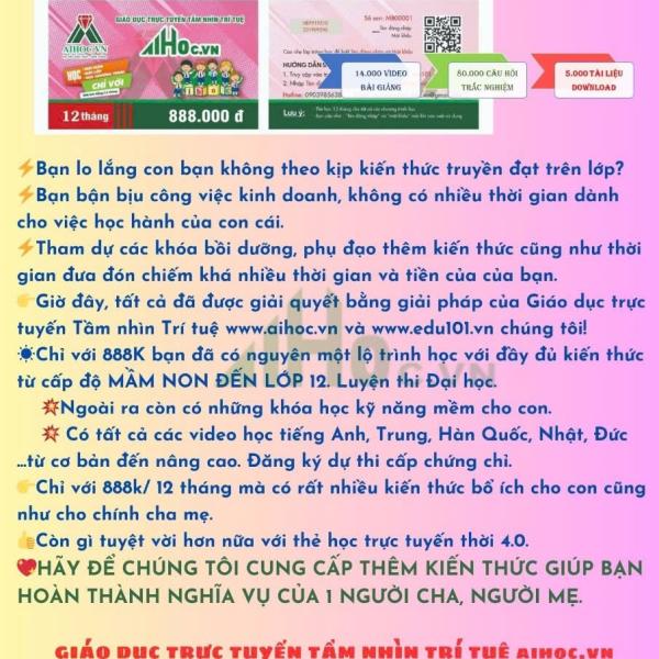 Thẻ học AIHOC tất cả các môn các cấp
